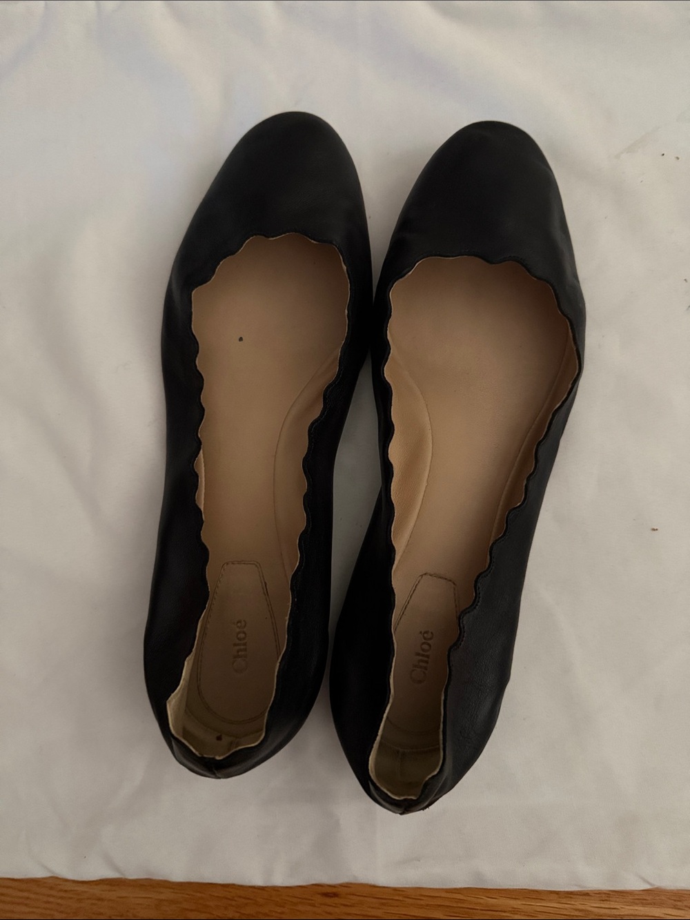 Chloe Black Scalloped Leather Ballet Flats